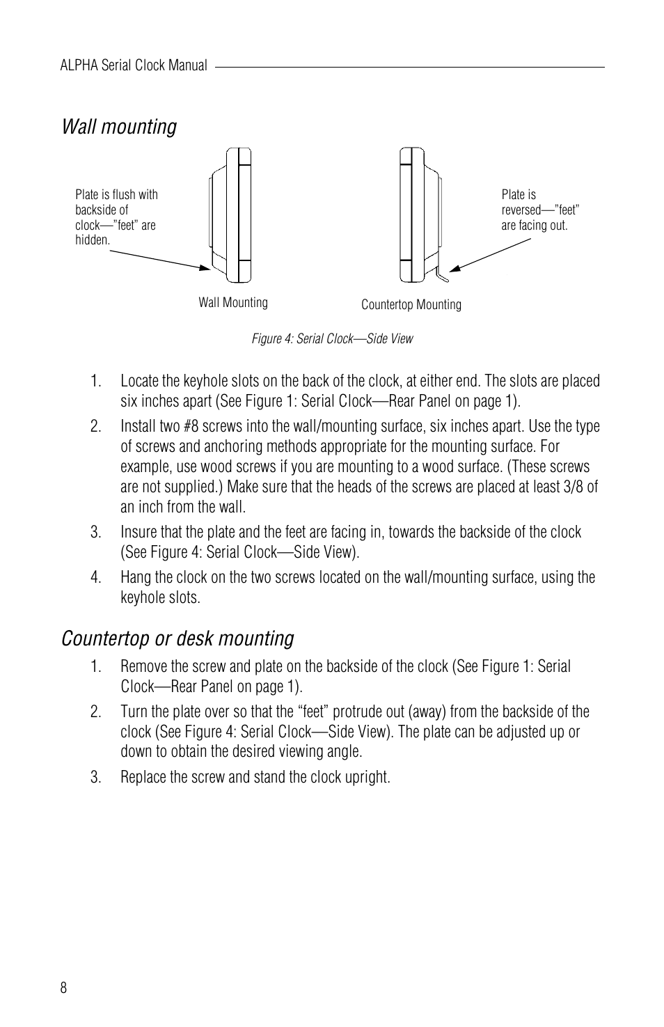 Wall mounting, Countertop or desk mounting | WaveWare Adaptive Serial LED Clock User Manual | Page 14 / 18