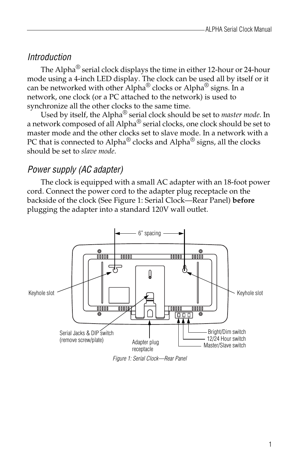 Introduction, Power supply (ac adapter) | WaveWare Adaptive Serial LED Clock User Manual | Page 7 / 18