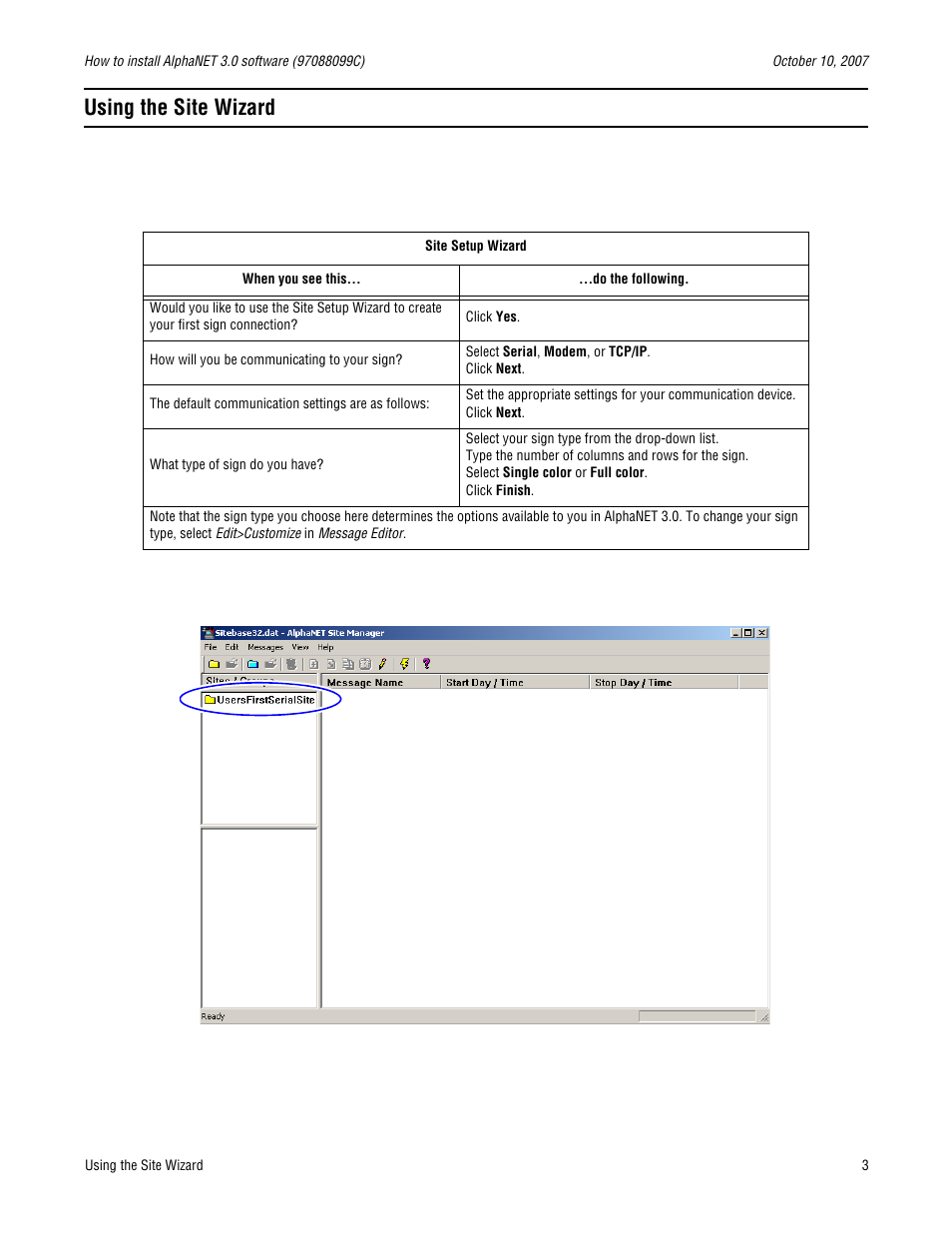 Using the site wizard | WaveWare Adaptive AlphaNet v3.0 User Manual | Page 3 / 4