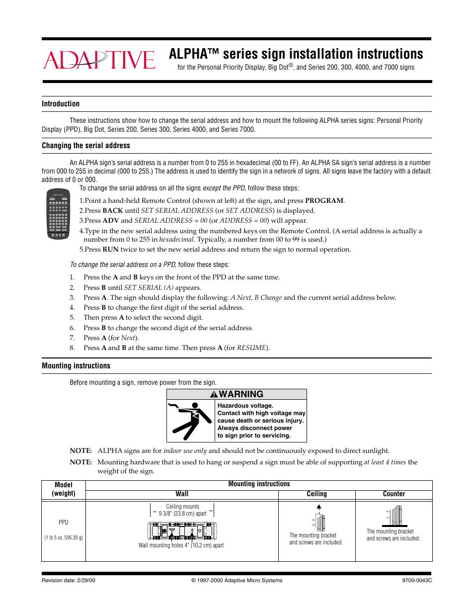 WaveWare Adaptive Alpha Series Sign User Manual | 4 pages
