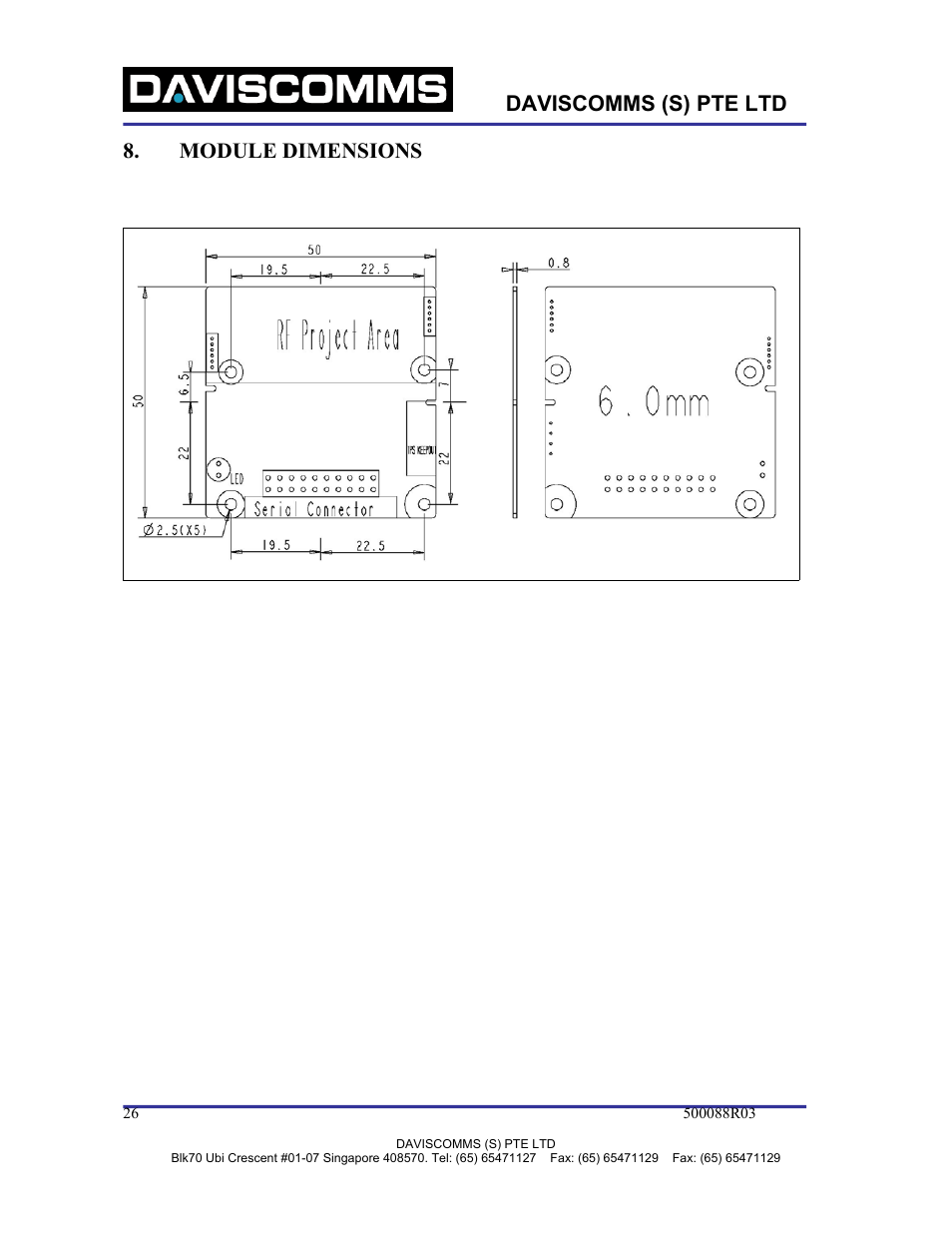 Daviscomms (s) pte ltd, Module dimensions | WaveWare TMR1P User Manual | Page 26 / 26