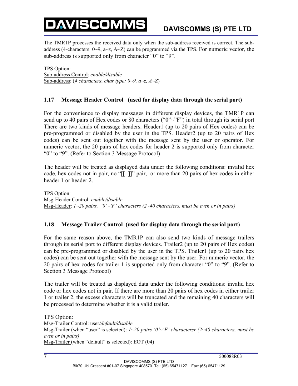Daviscomms (s) pte ltd | WaveWare TMR1P User Manual | Page 7 / 26