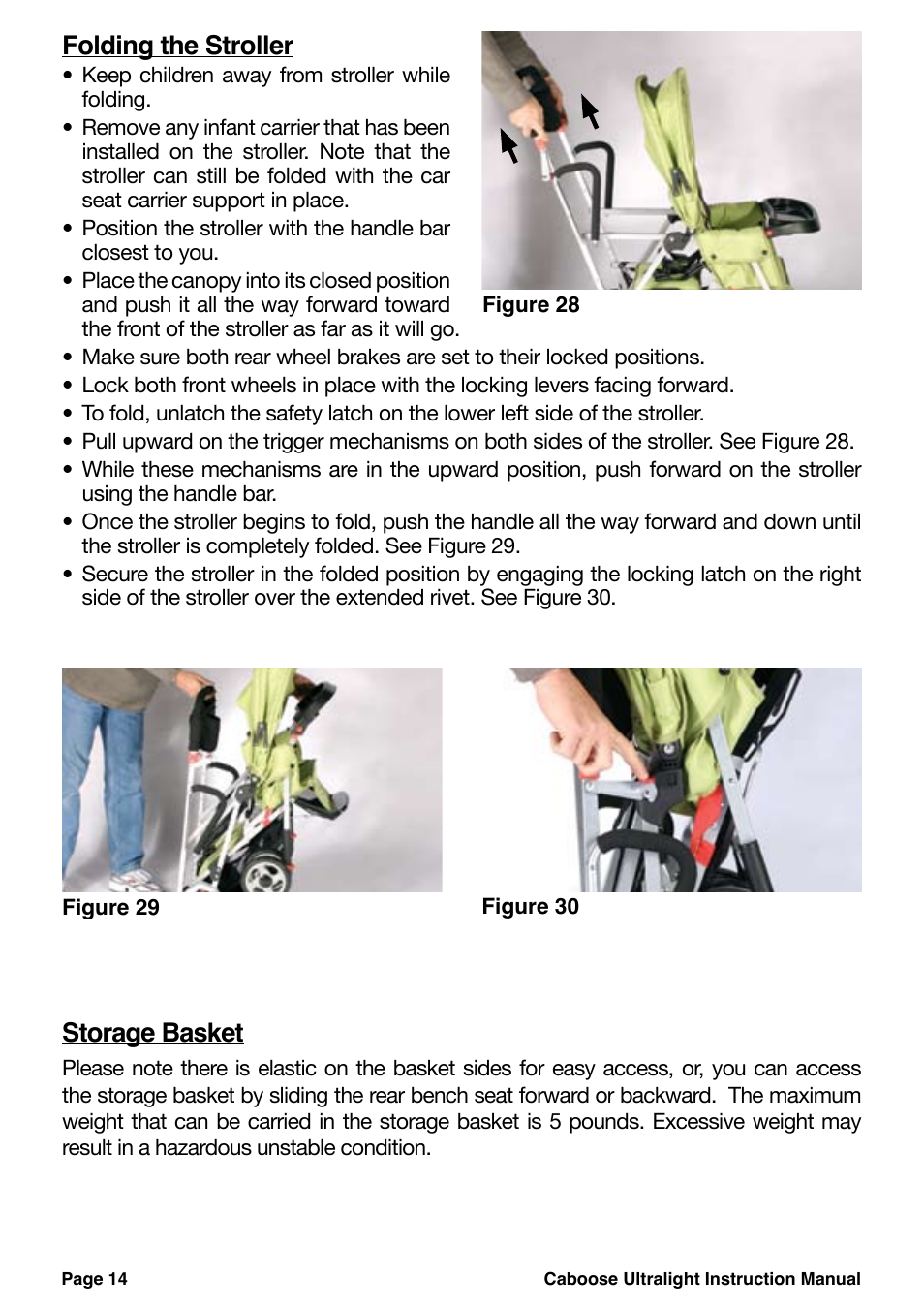Folding the stroller, Storage basket | Chicco 455 User Manual | Page 14 / 20