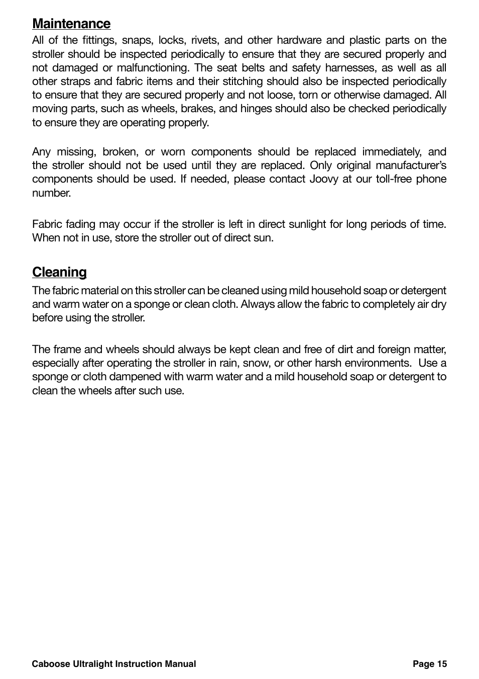 Maintenance, Cleaning | Chicco 455 User Manual | Page 15 / 20