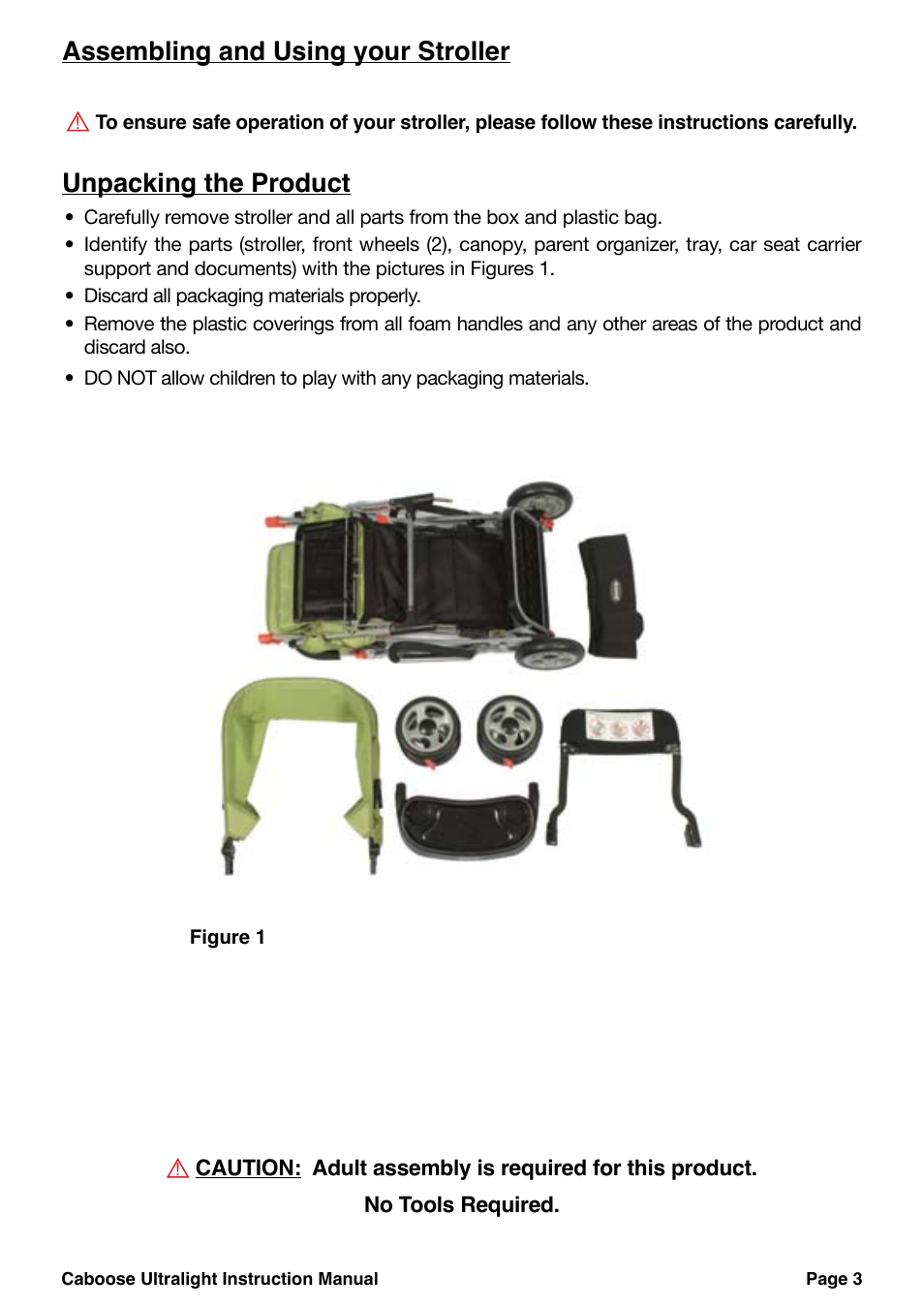 Assembling and using your stroller, Unpacking the product | Chicco 455 User Manual | Page 3 / 20
