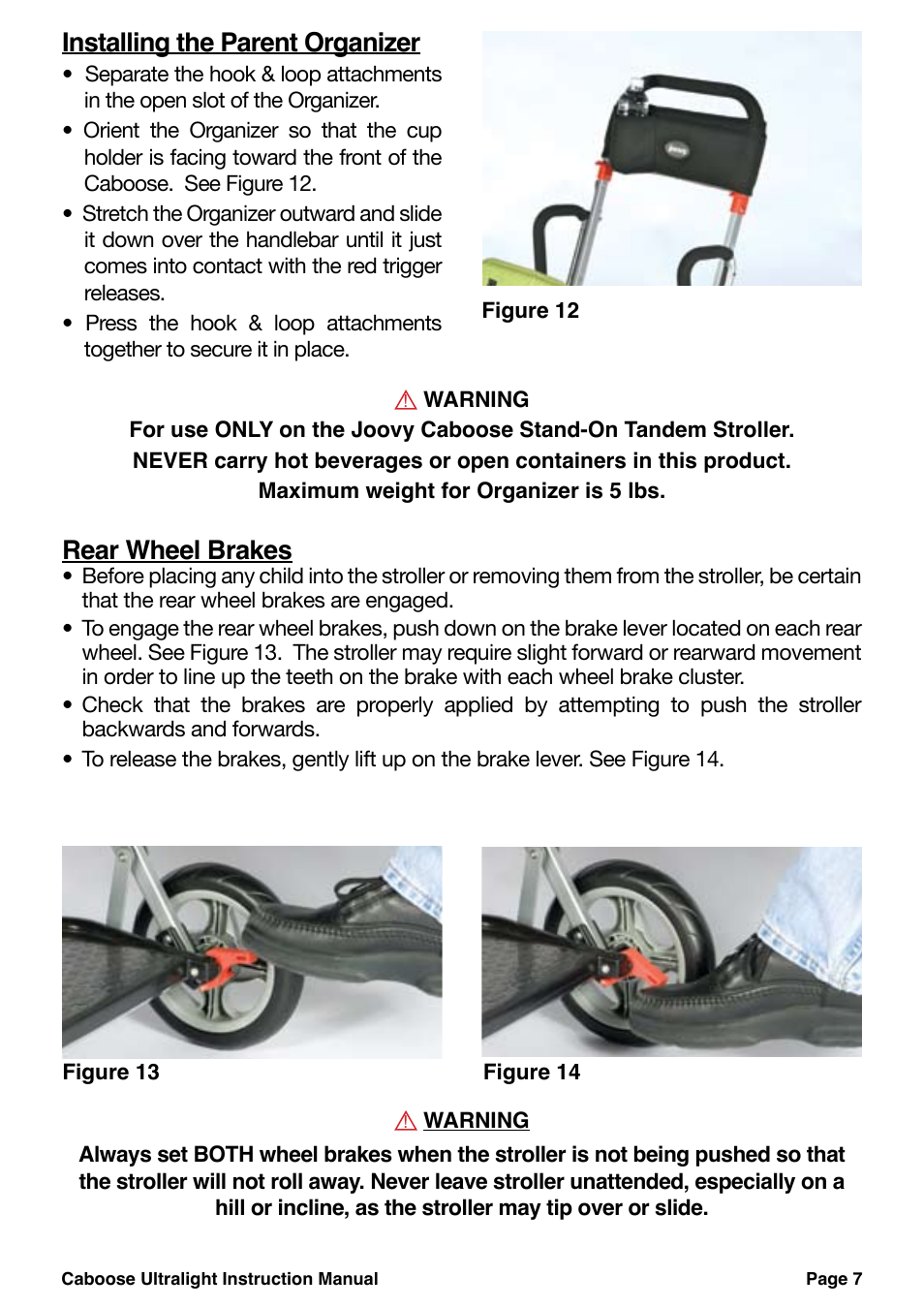 Installing the parent organizer, Rear wheel brakes | Chicco 455 User Manual | Page 7 / 20