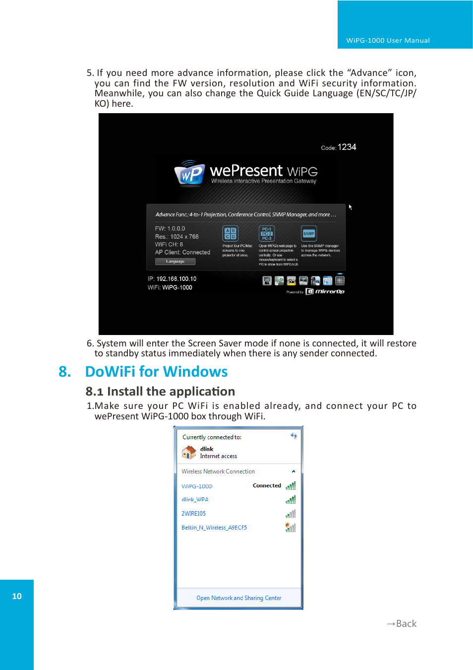 Dowifi for windows, 1 install the application | wePresent WiPG-1000 User Manual | Page 10 / 46