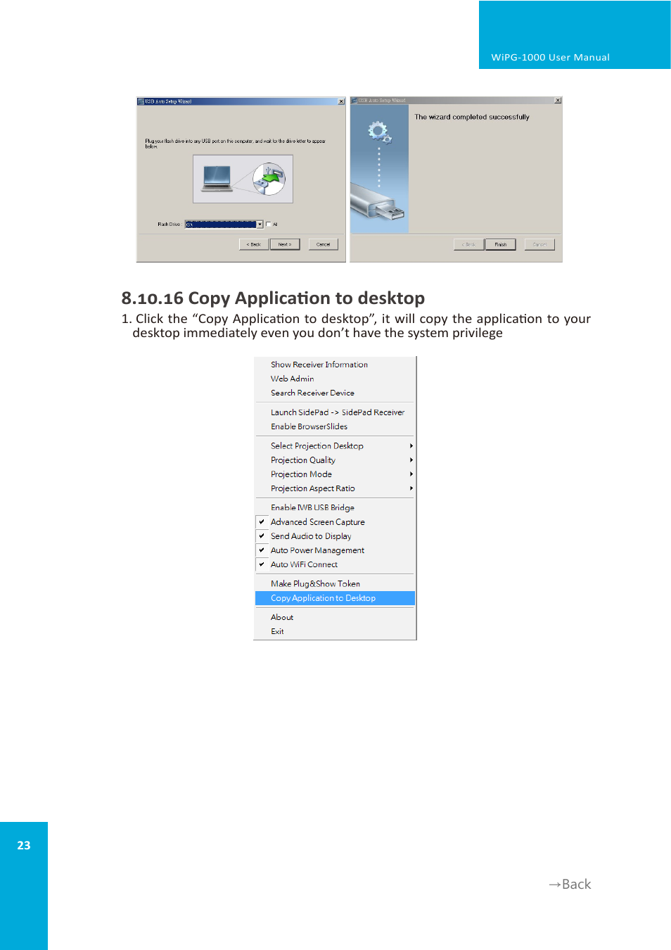 16 copy application to desktop | wePresent WiPG-1000 User Manual | Page 23 / 46