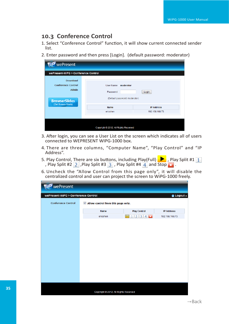 3 conference control | wePresent WiPG-1000 User Manual | Page 35 / 46