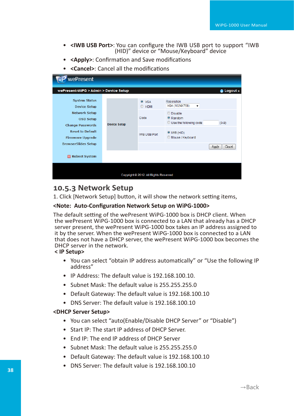3 network setup | wePresent WiPG-1000 User Manual | Page 38 / 46