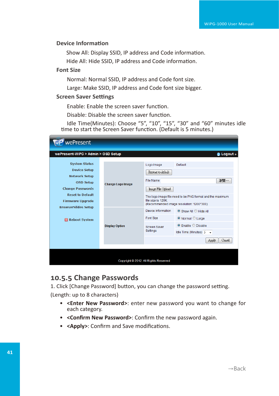 5 change passwords | wePresent WiPG-1000 User Manual | Page 41 / 46