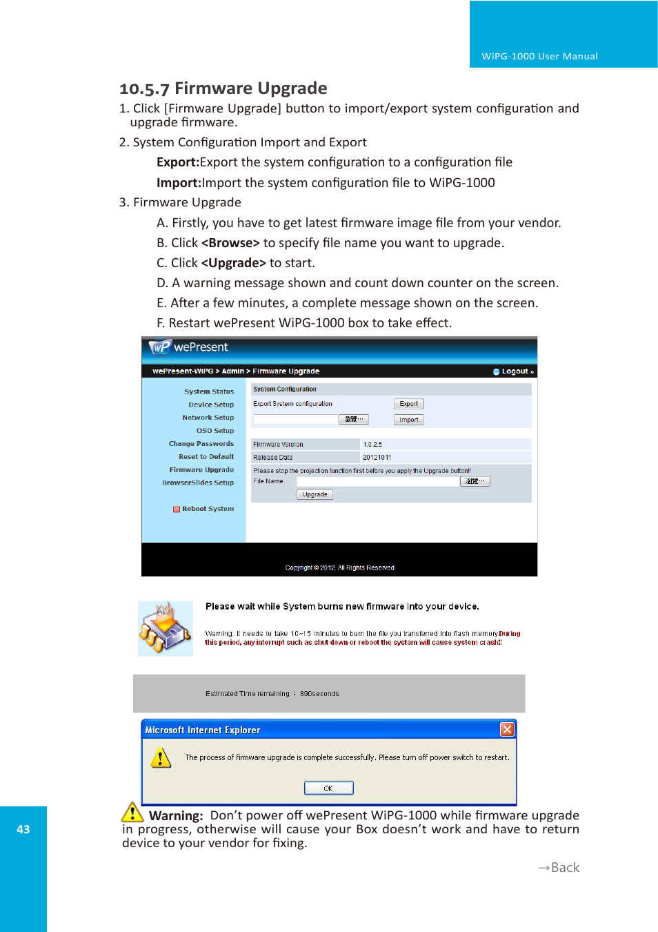 7 firmware upgrade | wePresent WiPG-1000 User Manual | Page 43 / 46