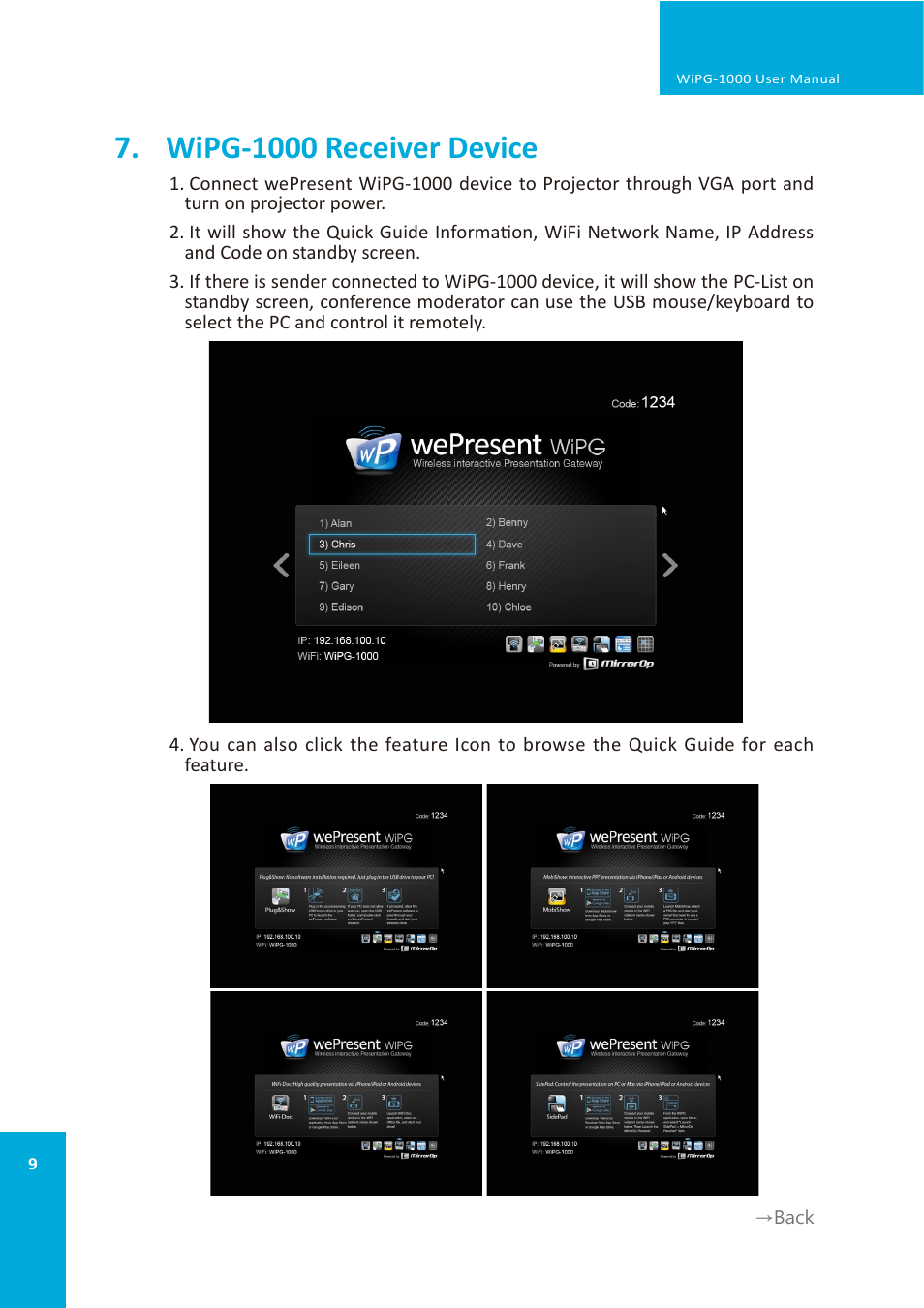 Wipg-1000 receiver device | wePresent WiPG-1000 User Manual | Page 9 / 46