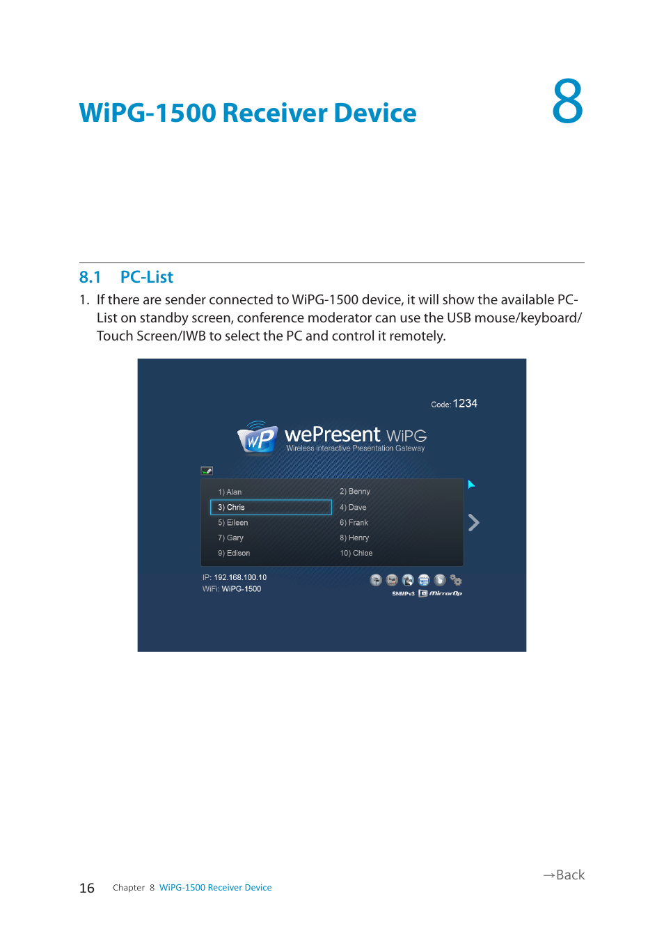 Wipg-1500 receiver device | wePresent WiPG-1500 User Manual | Page 16 / 59