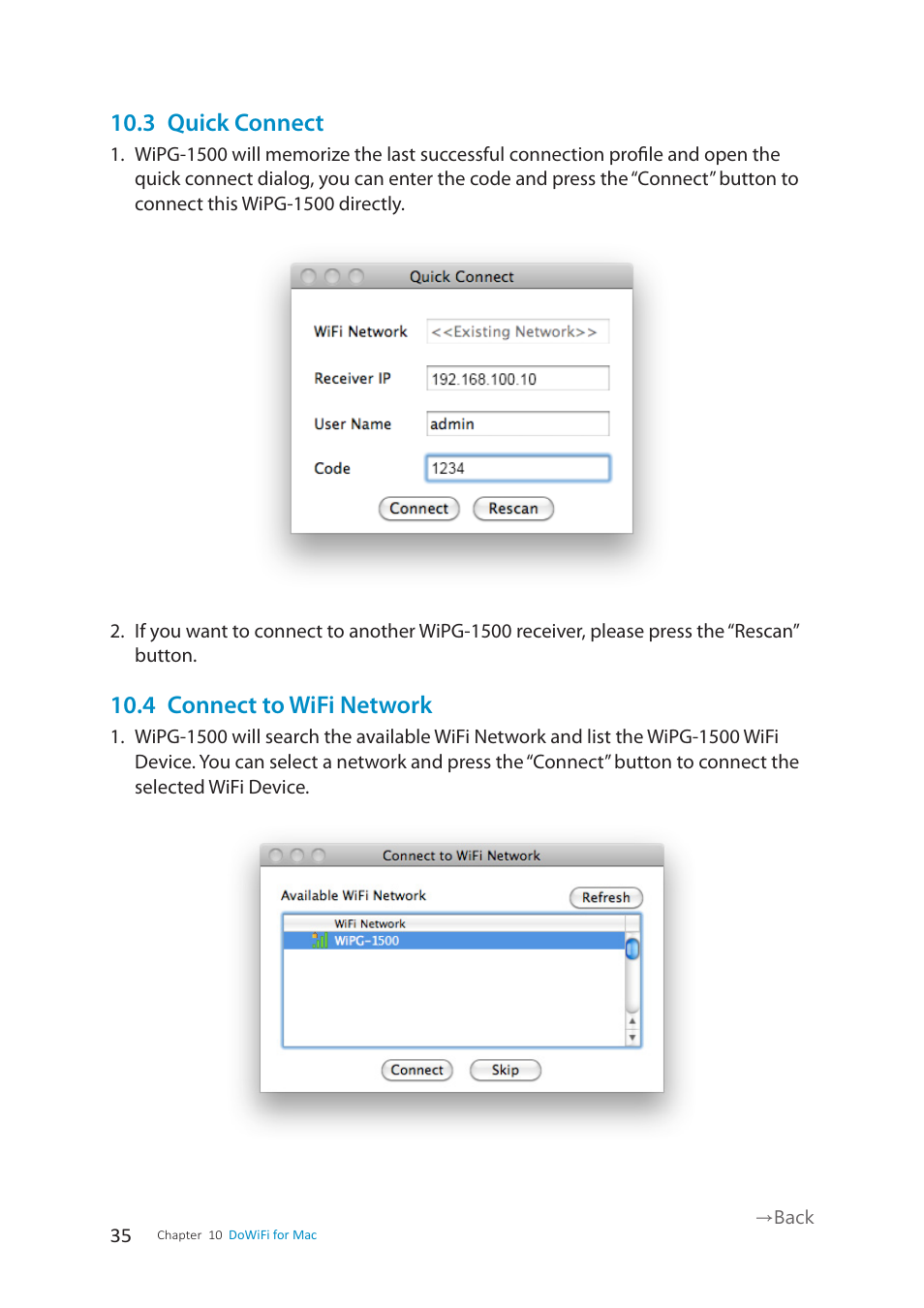 3 quick connect, 4 connect to wifi network | wePresent WiPG-1500 User Manual | Page 35 / 59