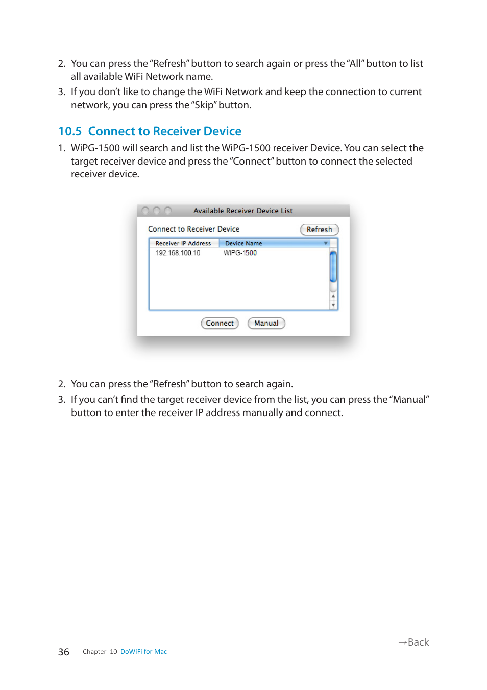 5 connect to receiver device | wePresent WiPG-1500 User Manual | Page 36 / 59