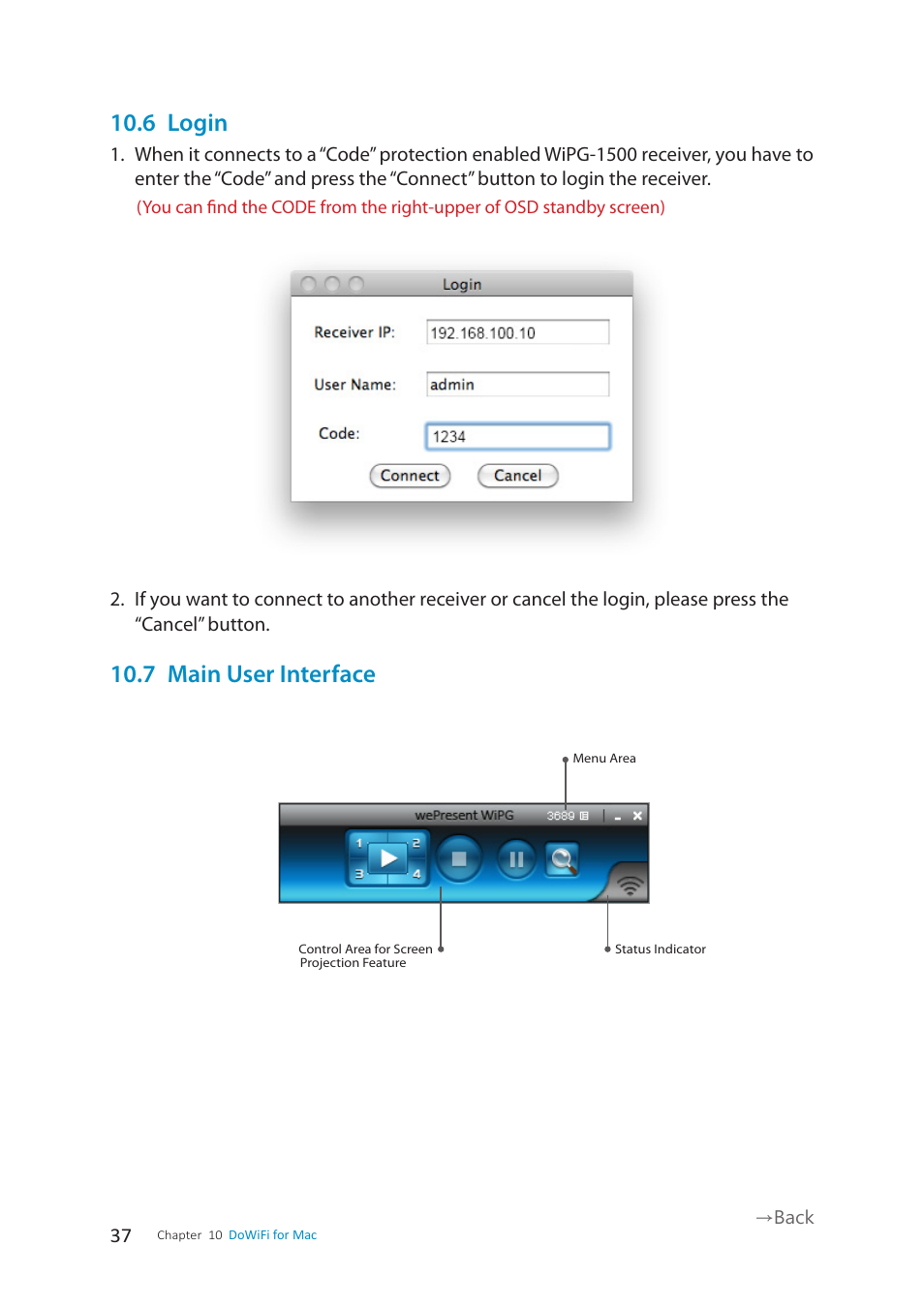 6 login, 7 main user interface | wePresent WiPG-1500 User Manual | Page 37 / 59