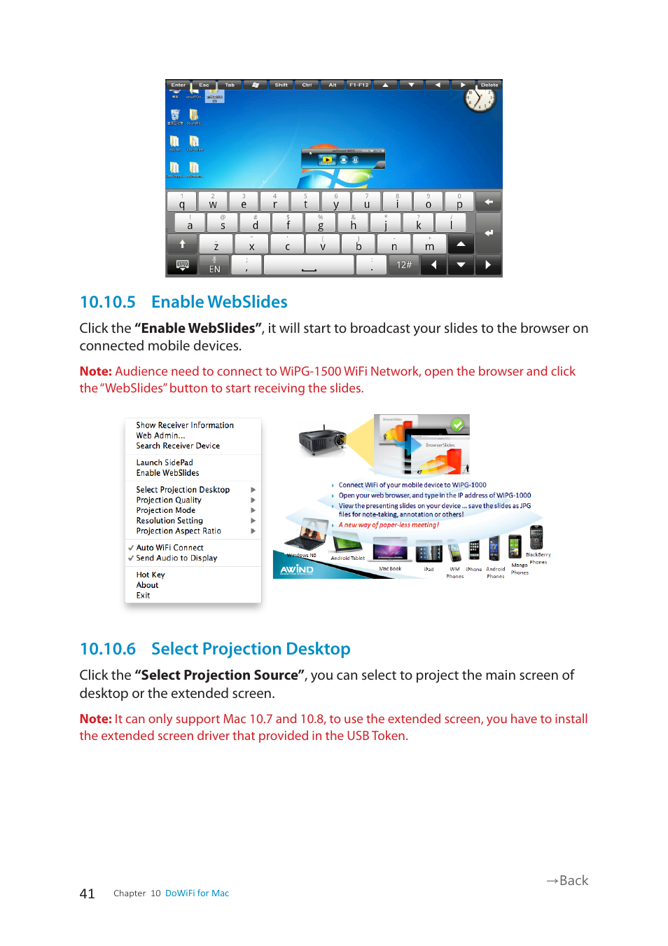 5 enable webslides, 6 select projection desktop | wePresent WiPG-1500 User Manual | Page 41 / 59