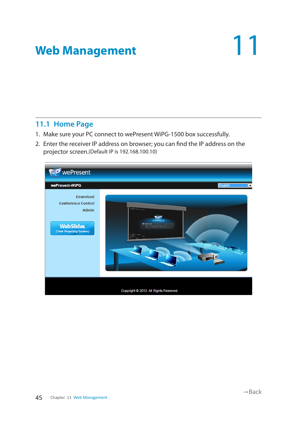 Web management | wePresent WiPG-1500 User Manual | Page 45 / 59