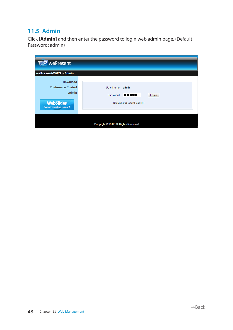 5 admin | wePresent WiPG-1500 User Manual | Page 48 / 59
