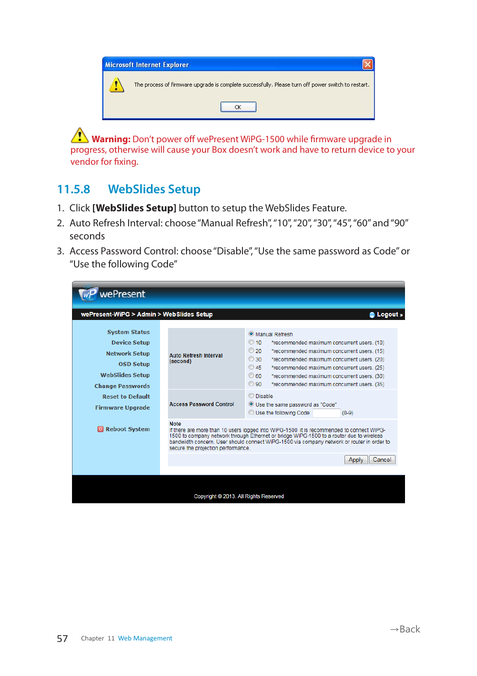 8 webslides setup | wePresent WiPG-1500 User Manual | Page 57 / 59