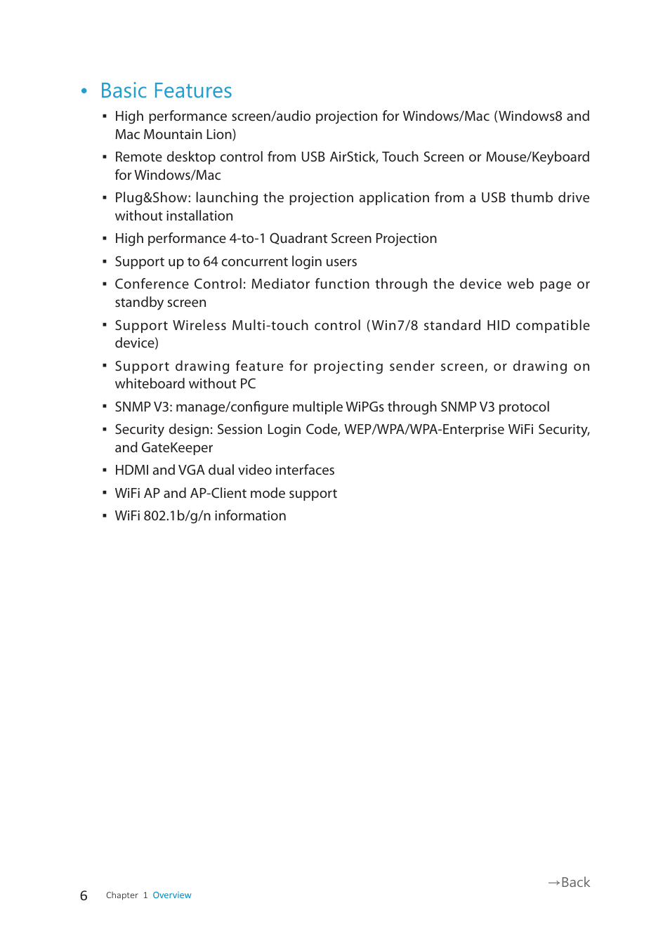Basic features | wePresent WiPG-1500 User Manual | Page 6 / 59
