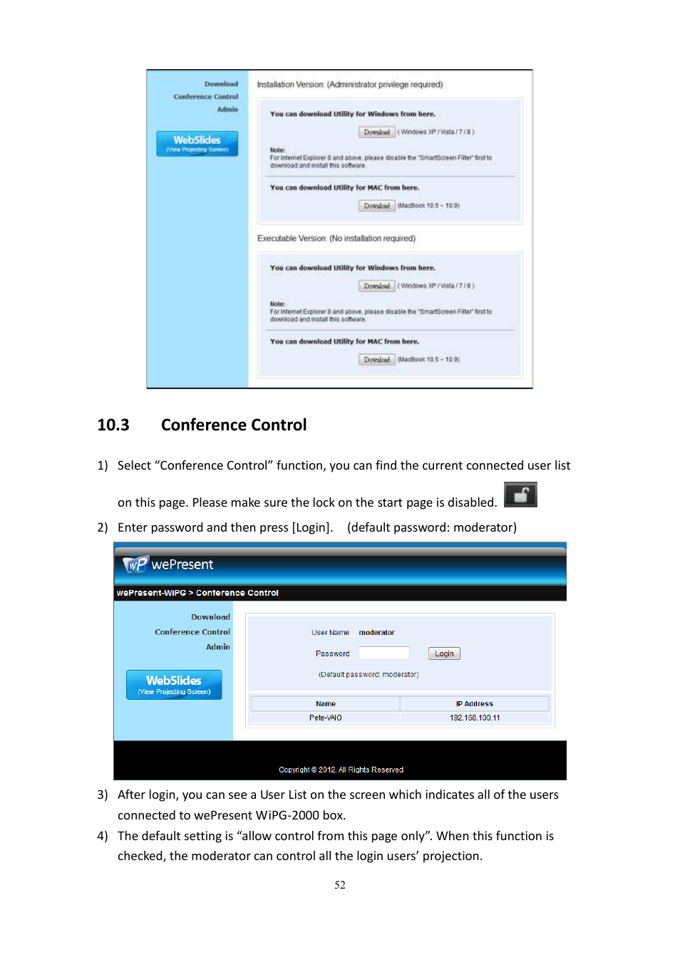 3 conference control | wePresent WiPG-2000 User Manual | Page 52 / 72