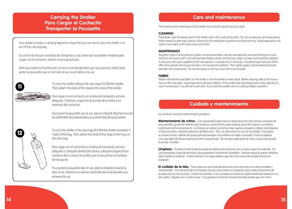 14 1 care and maintenance, Cuidado y mantenimiento | Chicco ct0.6 User Manual | Page 8 / 10