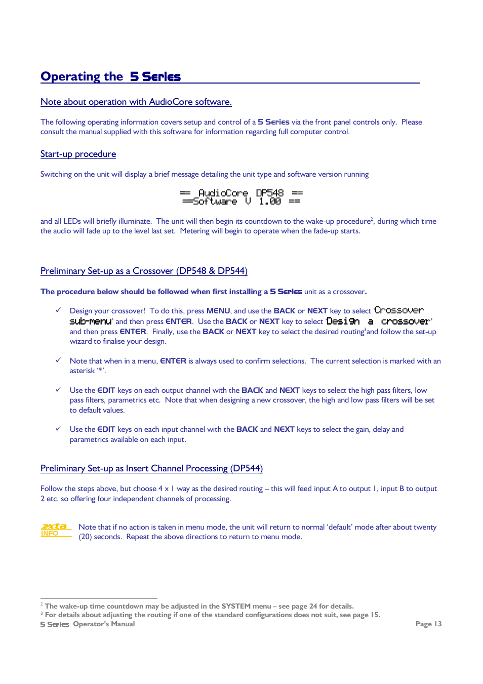 Operating the 5 series 5 series 5 series 5 series | XTA 5 Series User Manual | Page 13 / 66