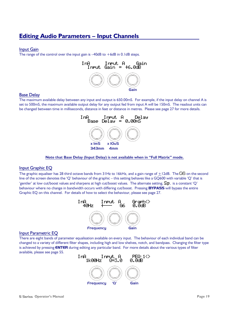 Editing audio parameters – input channels | XTA 5 Series User Manual | Page 19 / 66
