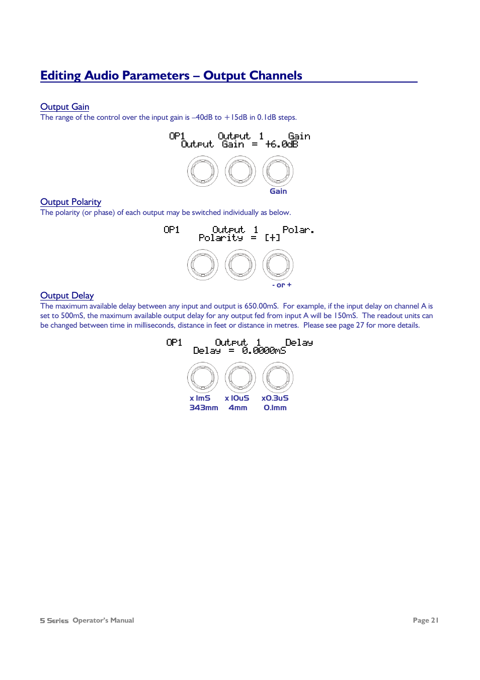 Editing audio parameters – output channels | XTA 5 Series User Manual | Page 21 / 66
