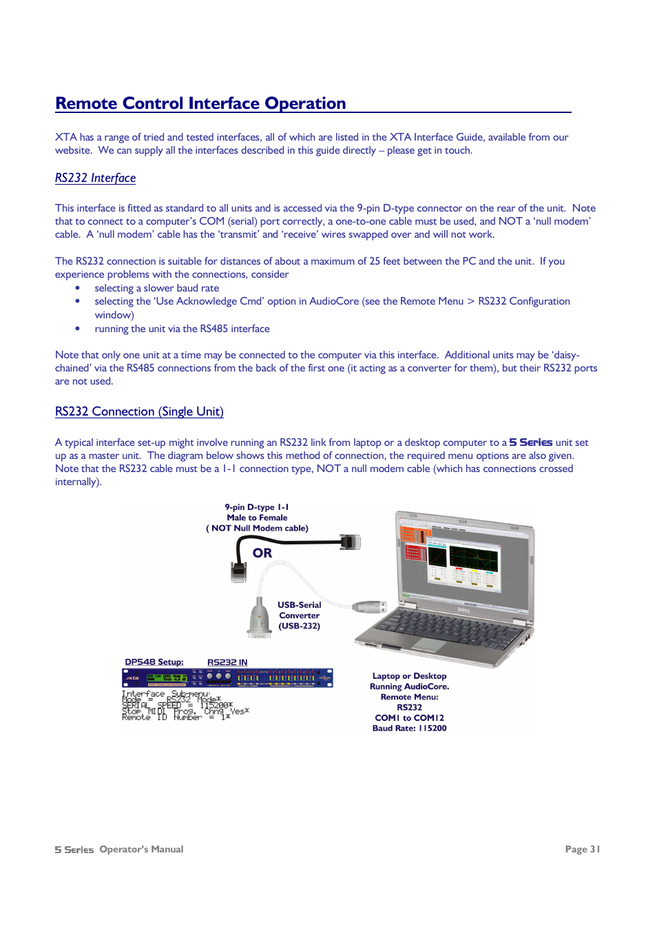 Remote control interface operation | XTA 5 Series User Manual | Page 31 / 66