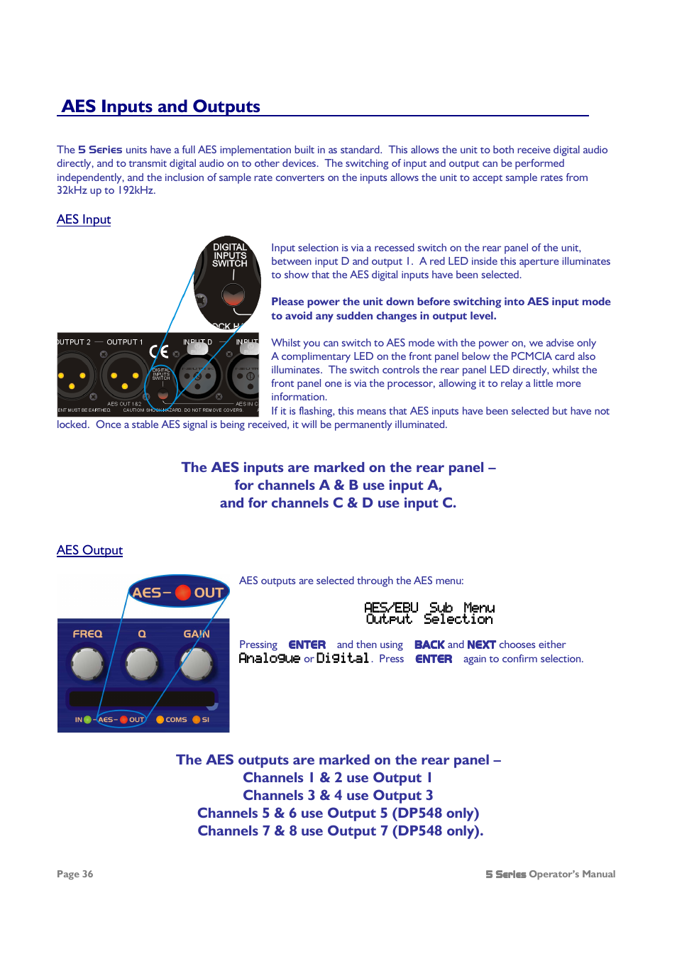 Aes inputs and outputs | XTA 5 Series User Manual | Page 36 / 66