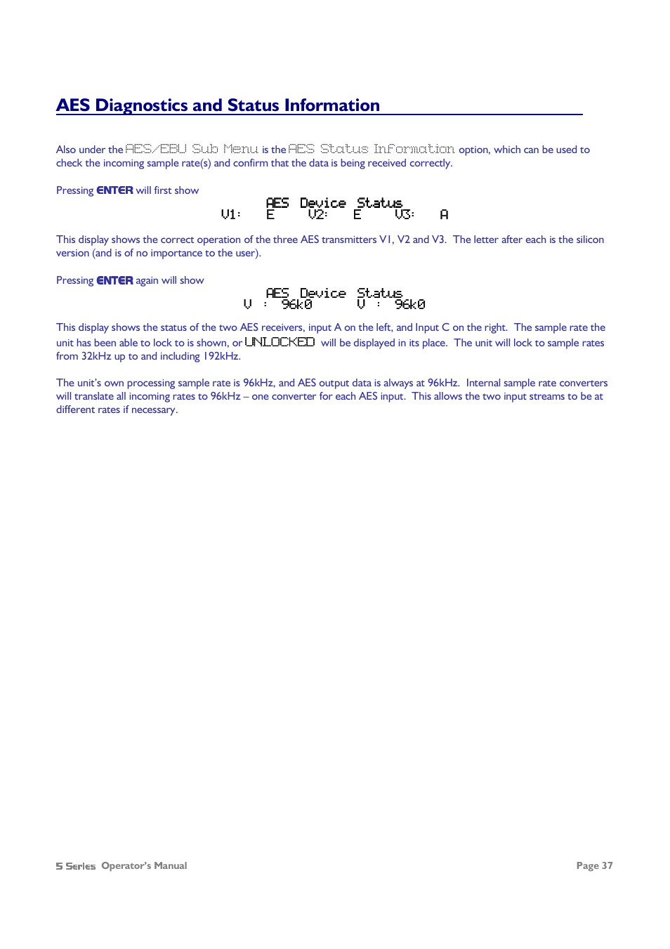 Aes diagnostics and status information | XTA 5 Series User Manual | Page 37 / 66