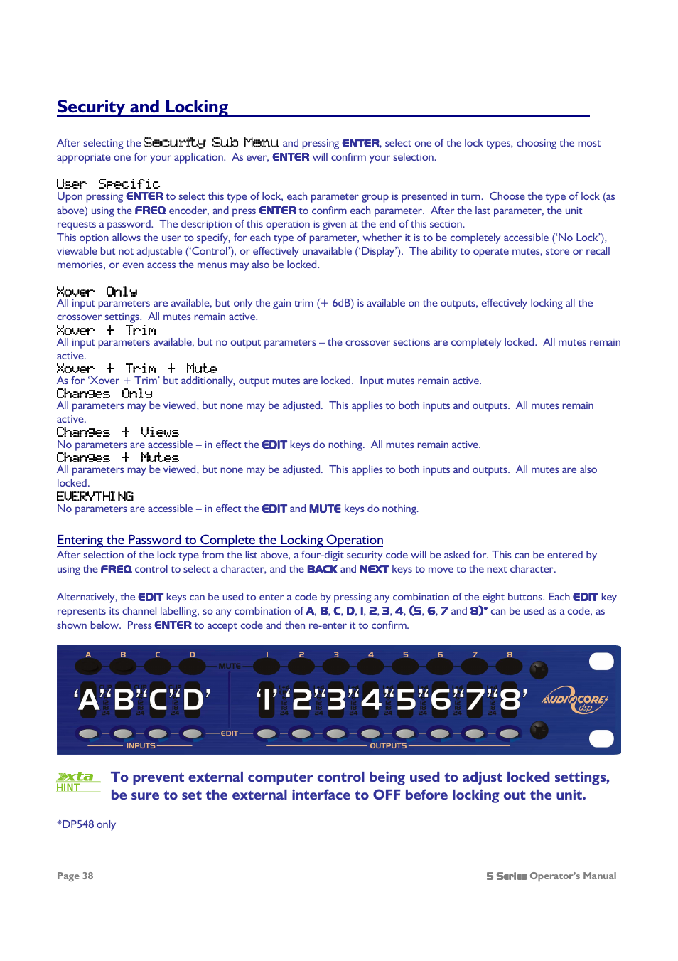Security and locking | XTA 5 Series User Manual | Page 38 / 66