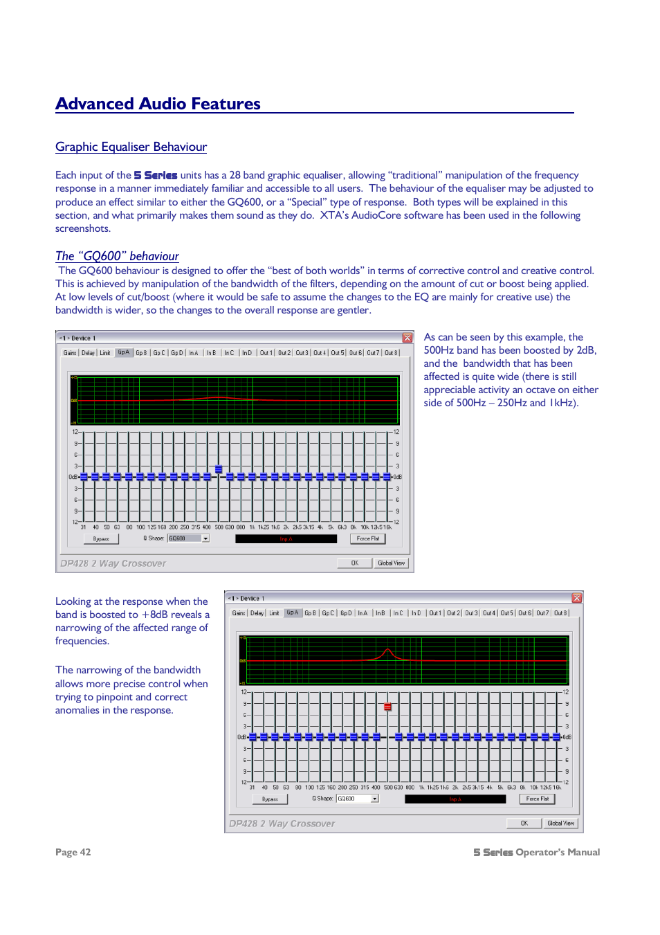 Advanced audio features | XTA 5 Series User Manual | Page 42 / 66