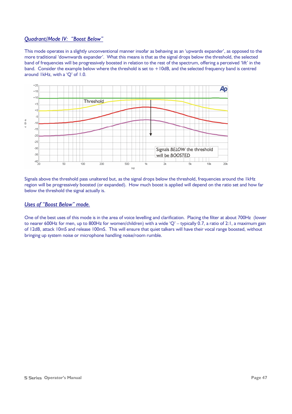 Quadrant/mode iv: “boost below, Uses of “boost below” mode | XTA 5 Series User Manual | Page 47 / 66