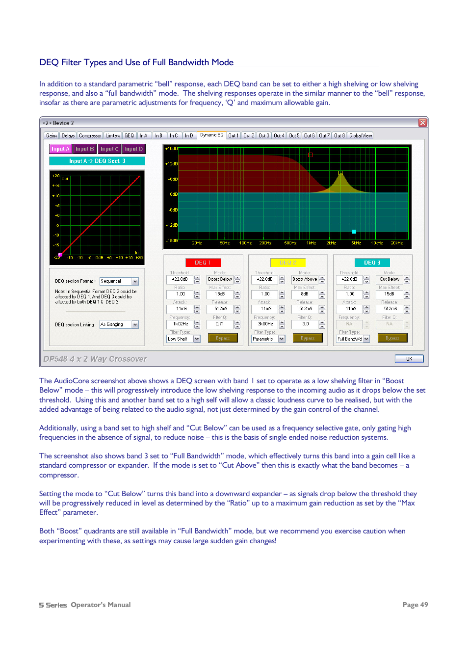 Deq filter types and use of full bandwidth mode | XTA 5 Series User Manual | Page 49 / 66