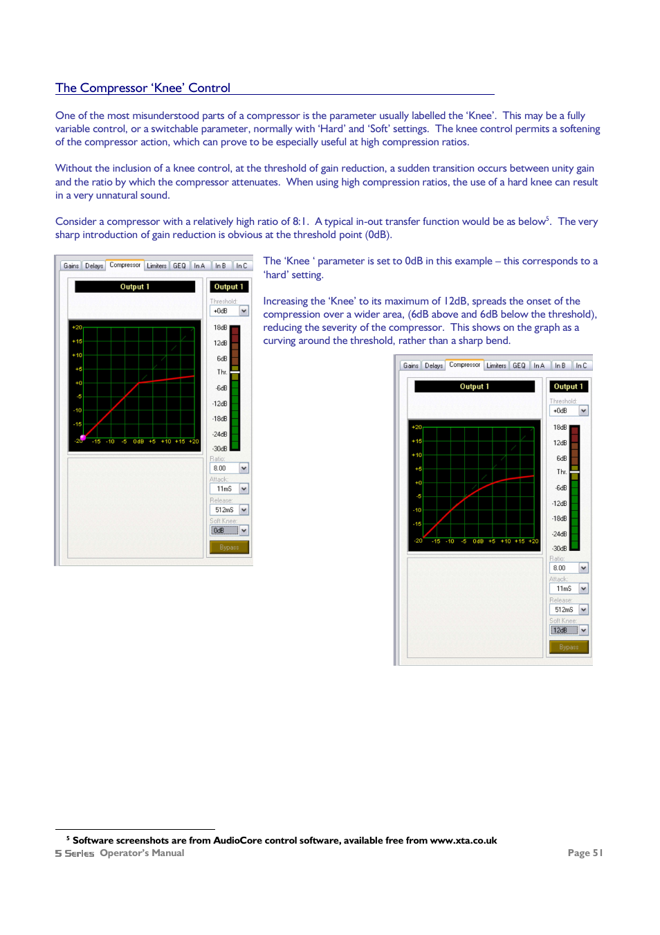 The compressor ‘knee’ control | XTA 5 Series User Manual | Page 51 / 66