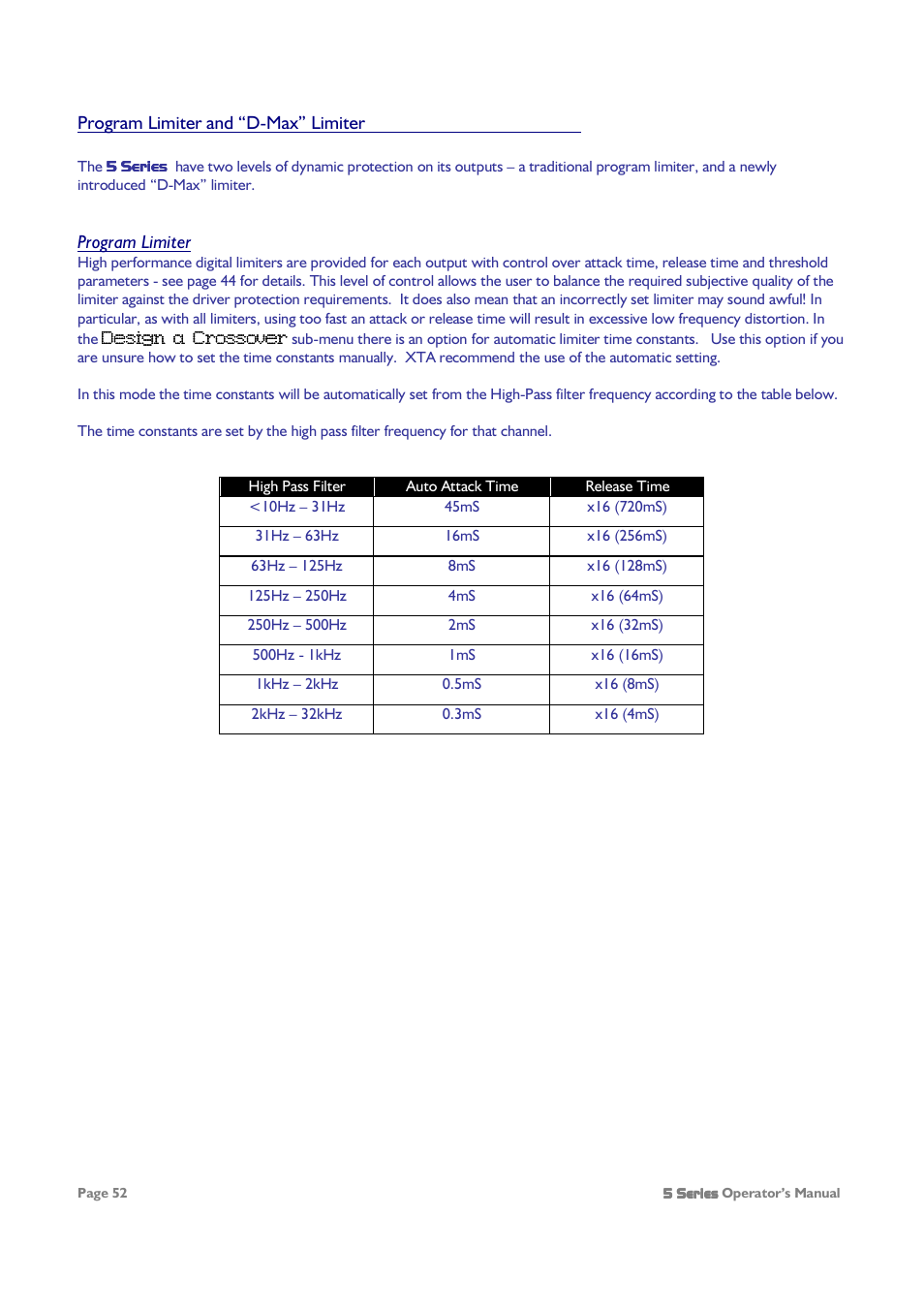 XTA 5 Series User Manual | Page 52 / 66