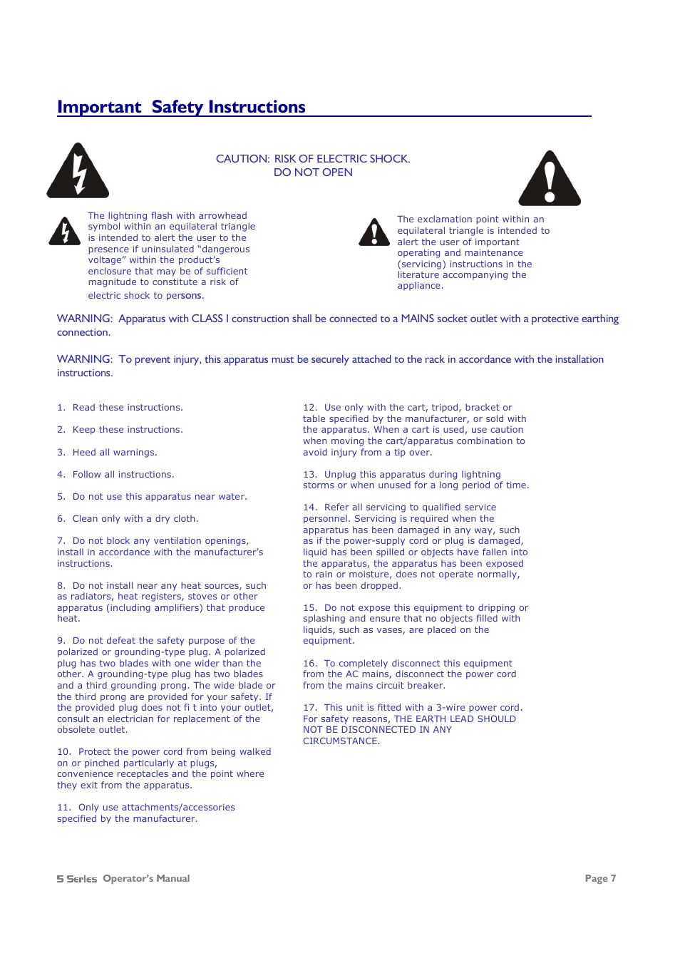Important safety instructions | XTA 5 Series User Manual | Page 7 / 66