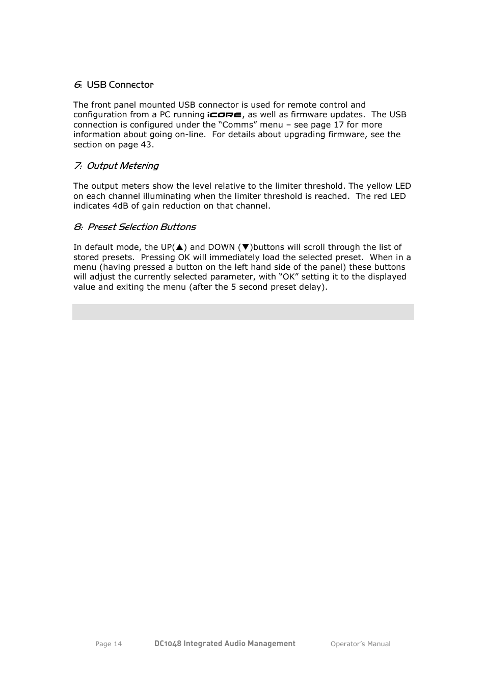 Output metering, Preset selection buttons | XTA DC1048 User Manual | Page 14 / 60