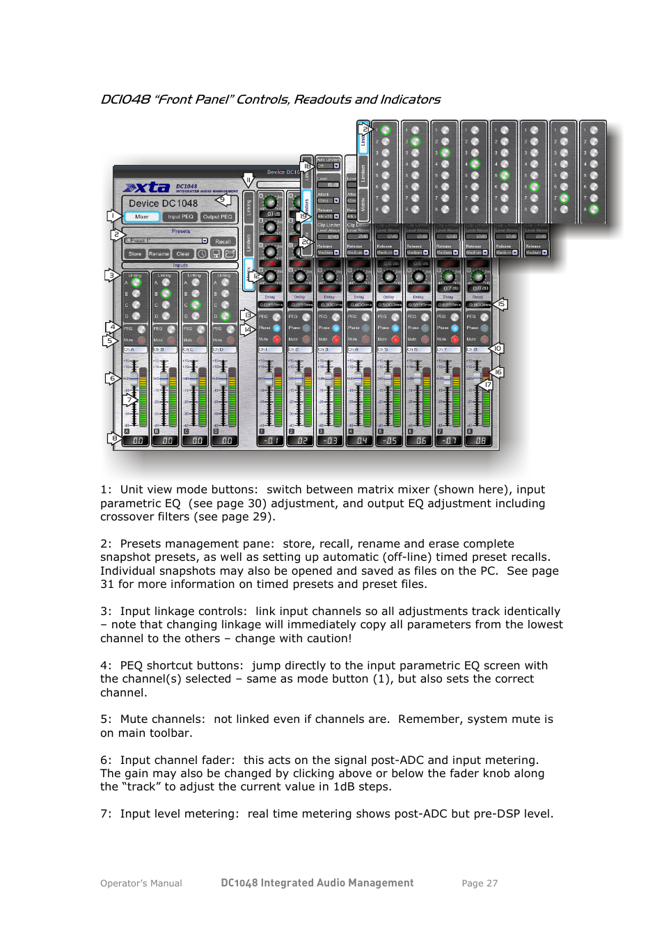 Dc1048 integrated audio management | XTA DC1048 User Manual | Page 27 / 60