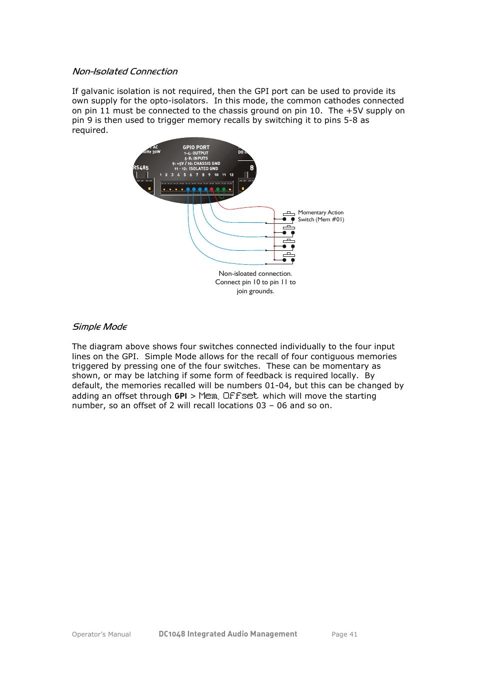 Non-isolated connection, Simple mode | XTA DC1048 User Manual | Page 41 / 60