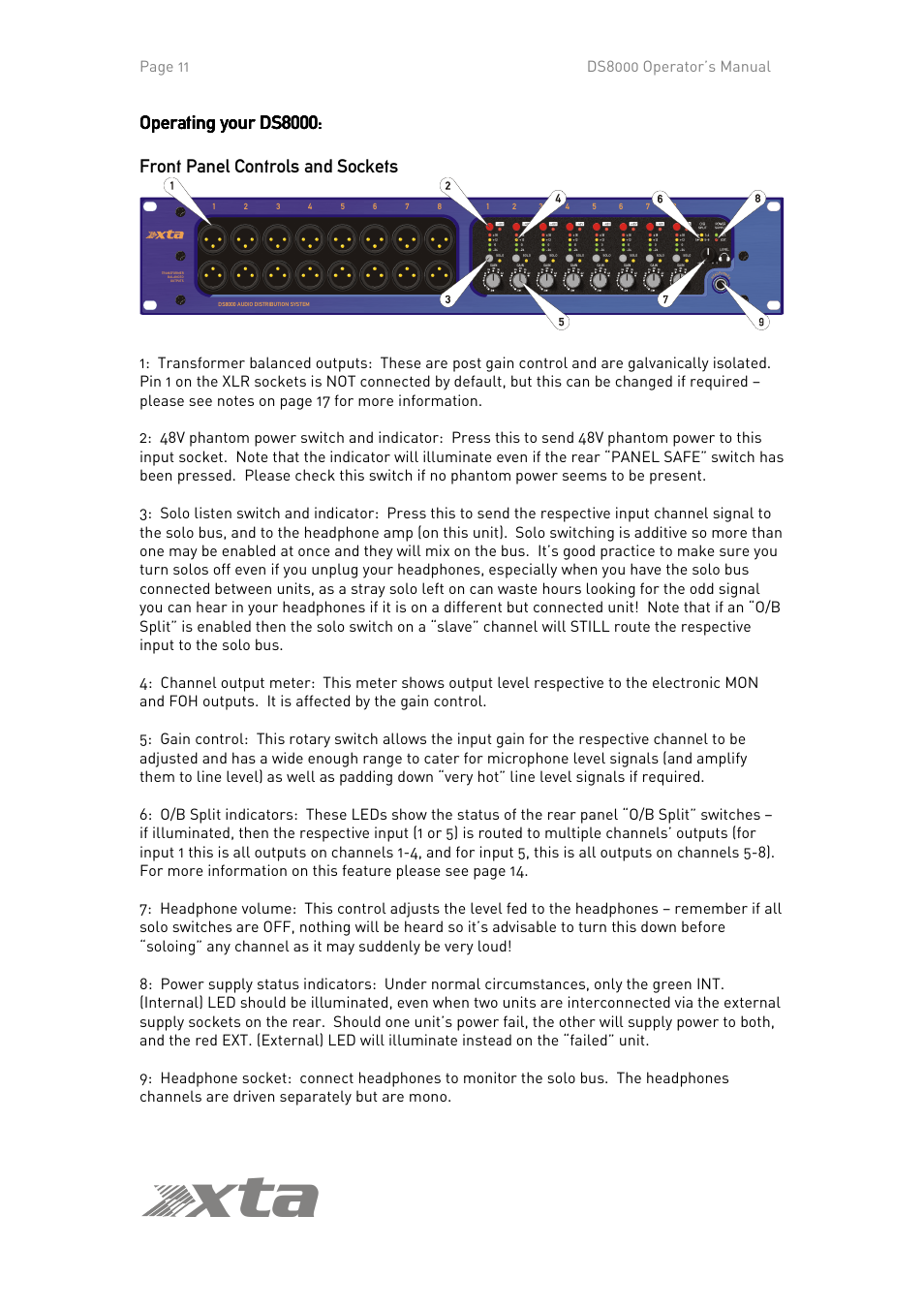 Ta x, Operating your ds8000 | XTA DS8000/D User Manual | Page 11 / 29