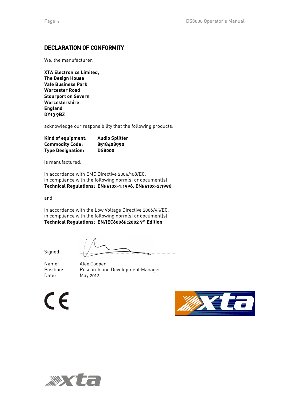 Ta x | XTA DS8000/D User Manual | Page 5 / 29