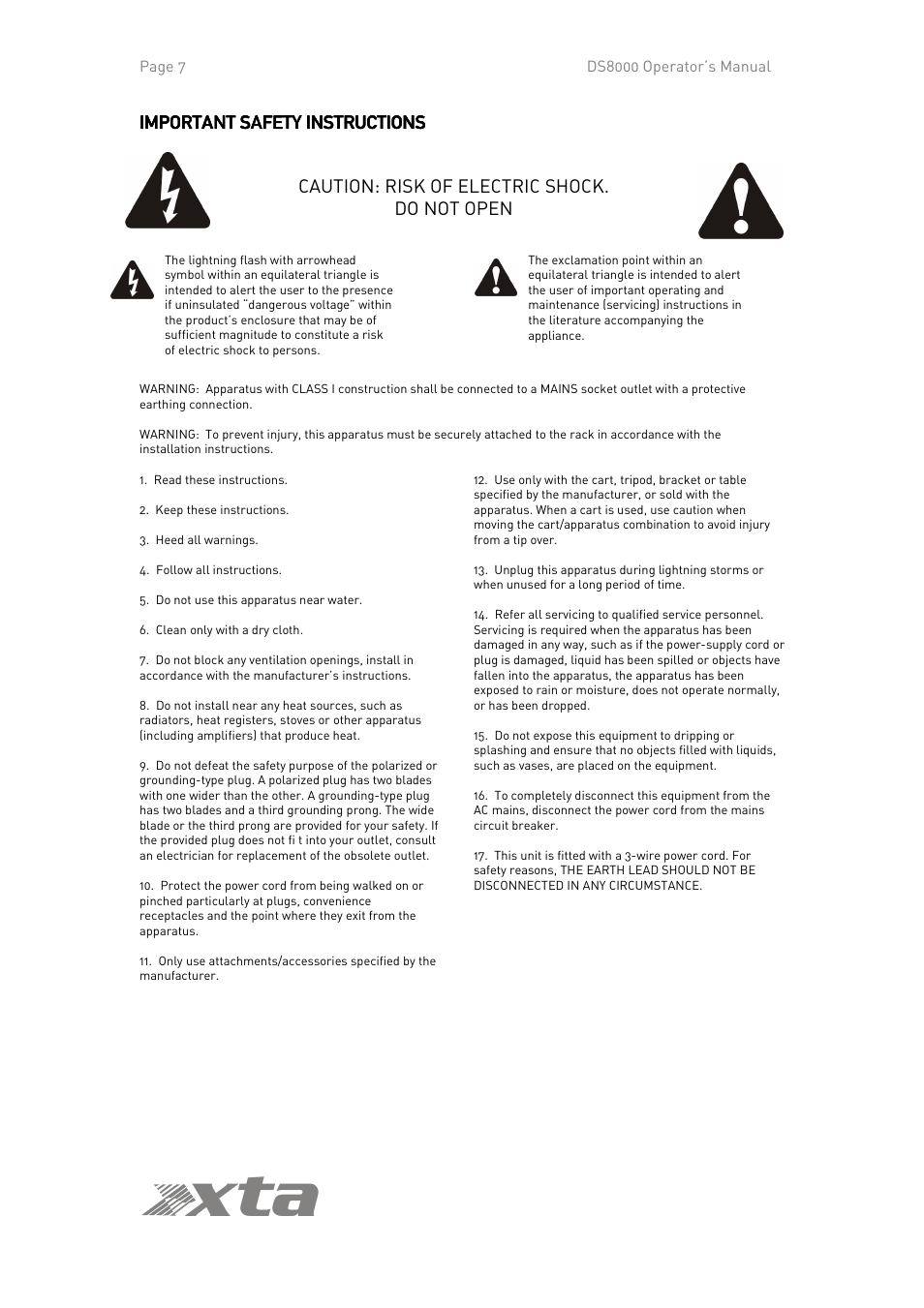 Ta x | XTA DS8000/D User Manual | Page 7 / 29