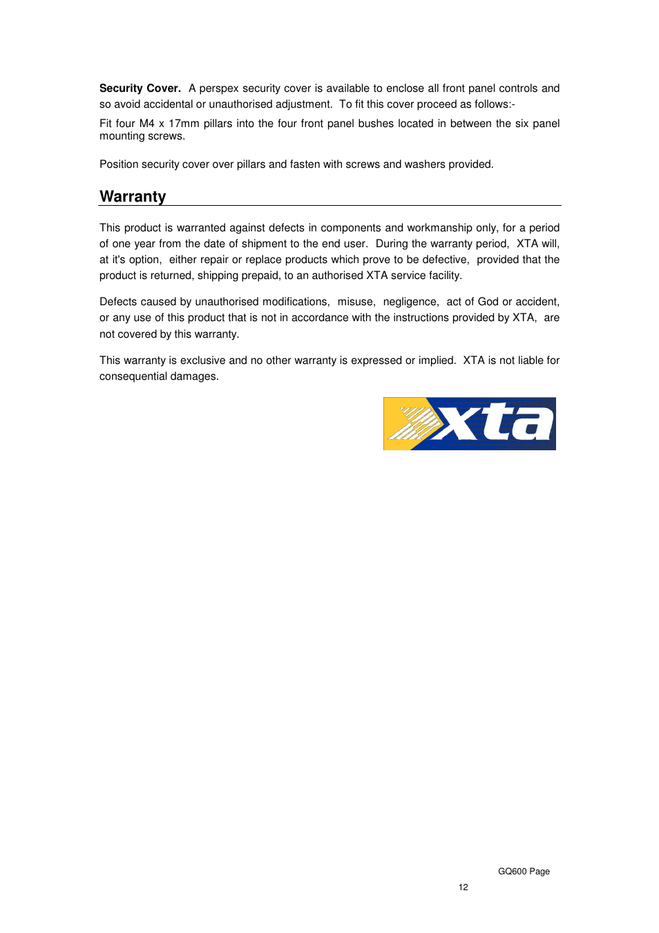 Warranty | XTA GQ600 User Manual | Page 14 / 14