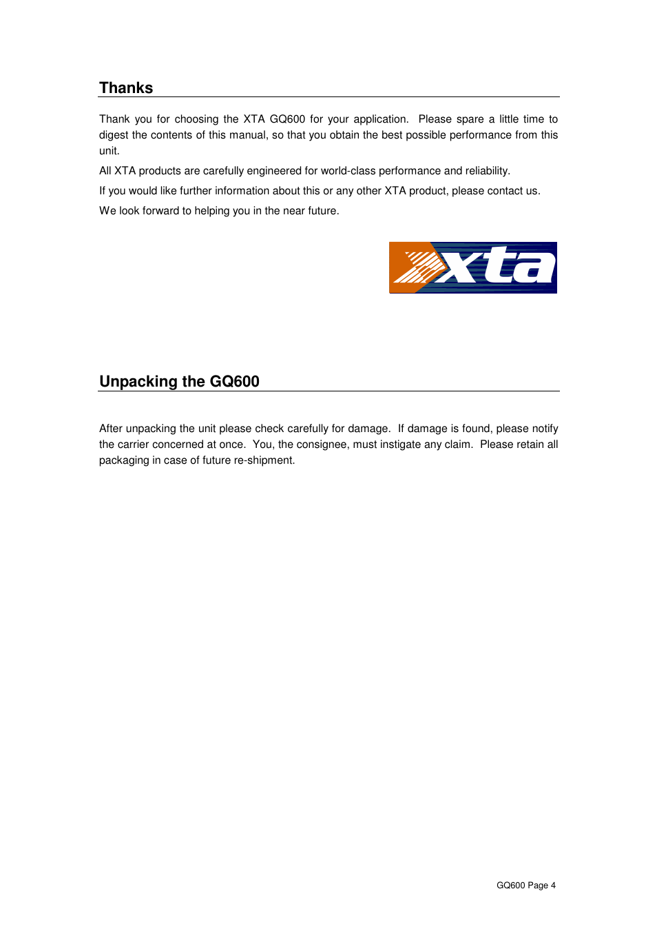 Ta x | XTA GQ600 User Manual | Page 6 / 14