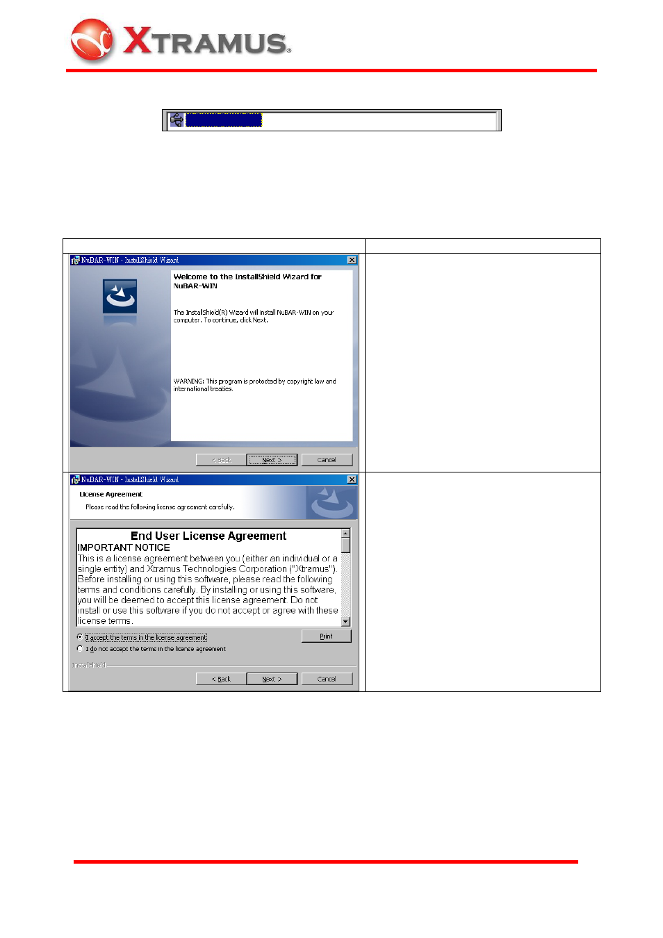 2 installation of software utility, Installation of software utility | Xtramus NuBAR-1000 V1.4 User Manual | Page 29 / 55